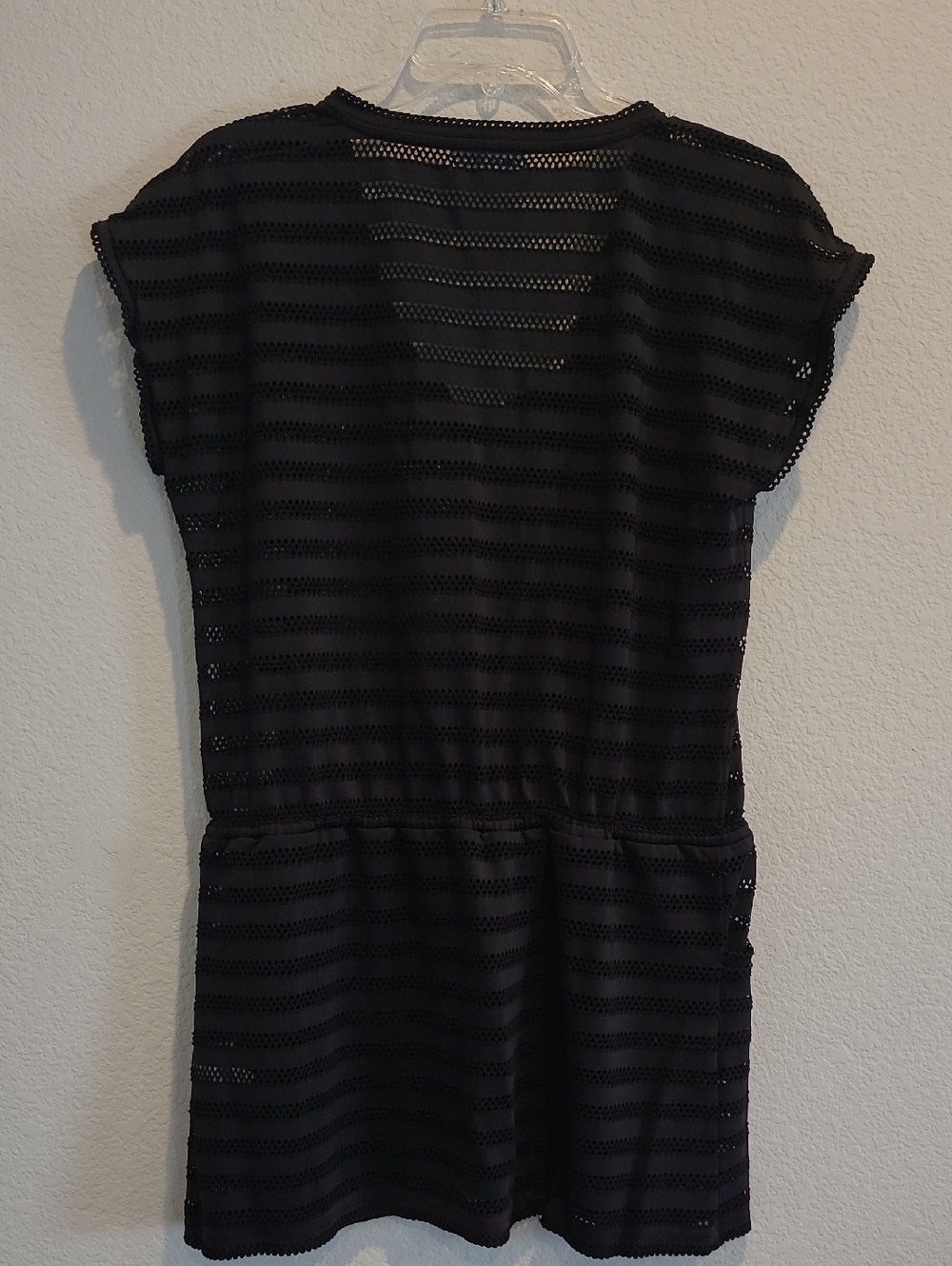 Calvin Klein Black Striped V-Neck Tunic with Drawstring Swim Cover Size S/M - Picture 2 of 9